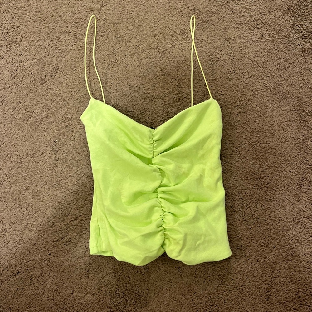 Green Ruched Spaghetti Strap Top